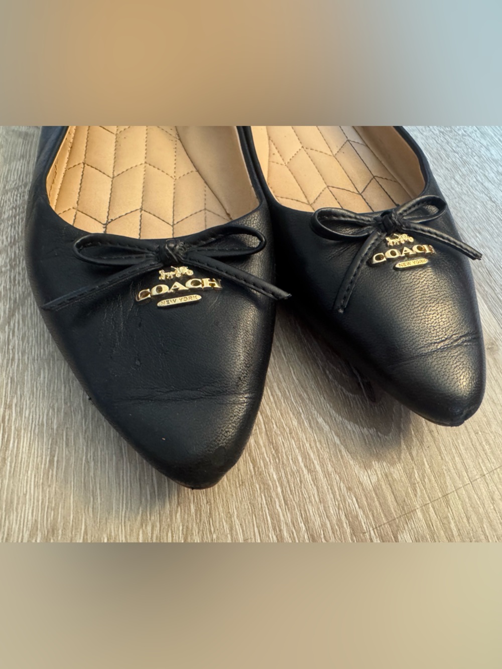 Coach Women's Black Leather Pointed Toe Ballet Flats Size7 - Picture 5 of 10